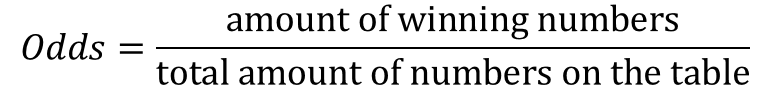 Roulette odds calculation of winning numbers versus total numbers on the table